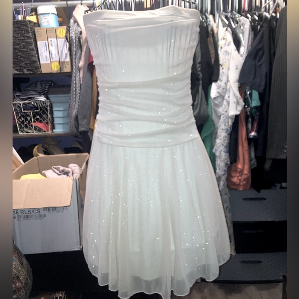 Champagne strapless cocktail dress